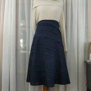 DKNY Pure Cotton Silk Tiered Midi Skirt Navy 2